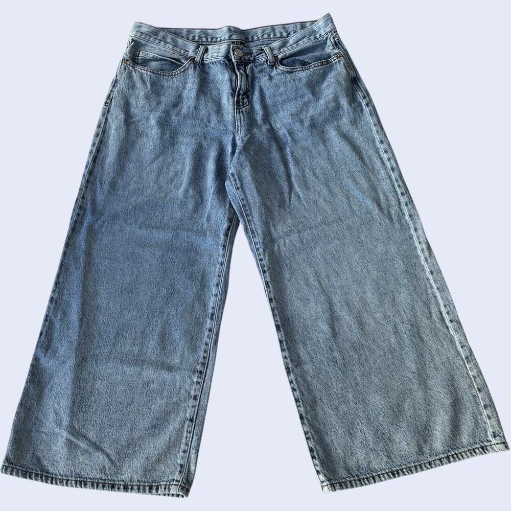 Rewash Size 11 Y2K Wide Leg Jeans Light Blue Acid Wash High Rise